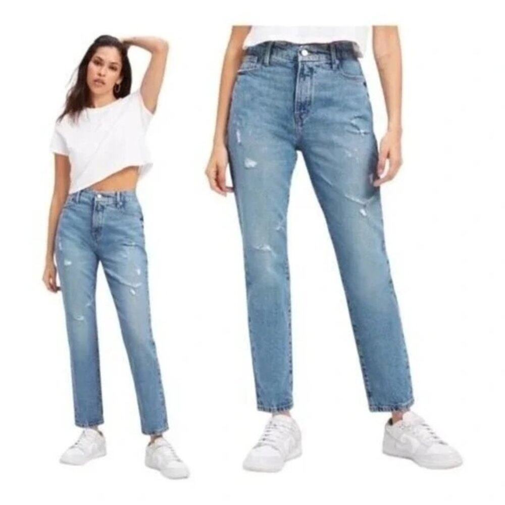 NWT Good American Classic Weekender Distressed Straight Leg Jean 2 26 Blue #3093